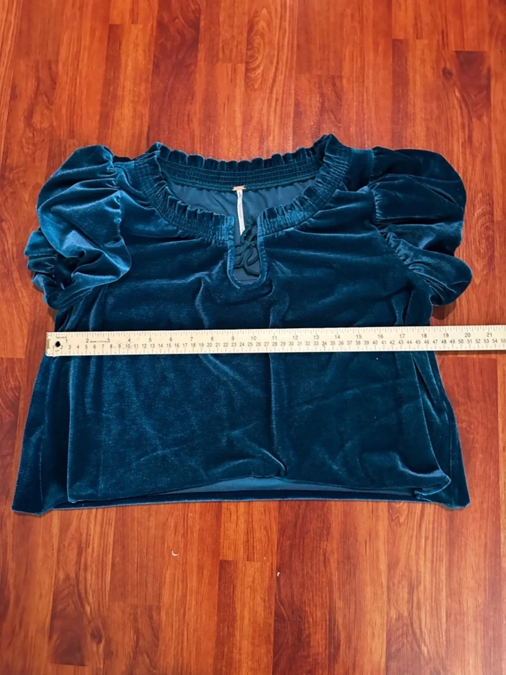 Free People Teal Velvet Puff Sleeve Peasant Top size XS